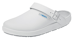 White Leather Clogs with Heel Strap