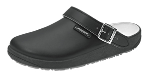 Black Leather Clogs with Heel Strap