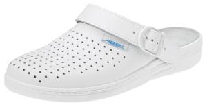 White Perforated Leather Clogs