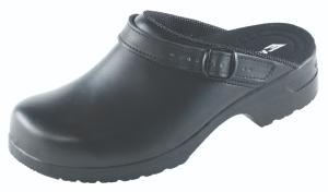 Black Leather High Clogs with Heel Straps