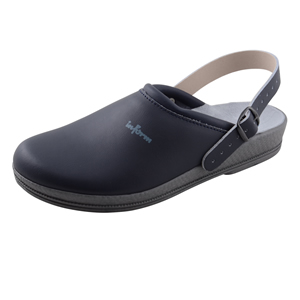 Navy Leather Clog with Heel Strap