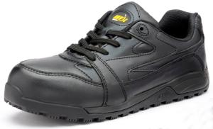 Nevada Black Leather SAFETY Trainers Slip Resistant Sole Anti-static (NEVADA)