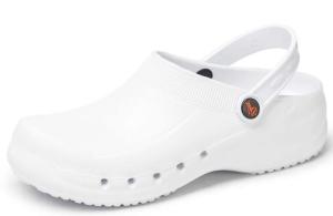 WHITE WASHABLE CLOGS WITH HEEL STRAP
