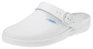 White Leather Clogs with Heel Strap