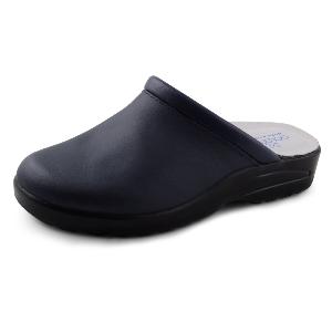 Navy Blue Leather Clogs