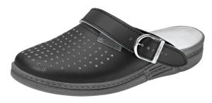 Black Perforated Leather Nursing Clogs